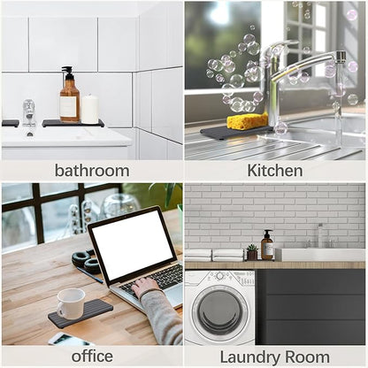 NiuYichee 2 PCS Water Absorbent diatomite Coasters, 10.2" x 4" Water Absorbing Stone Tray for Sink, Stone Drying mat for Kitchen Counter, Stone soap Tray Used for Hand Soaps & toiletries & Plants