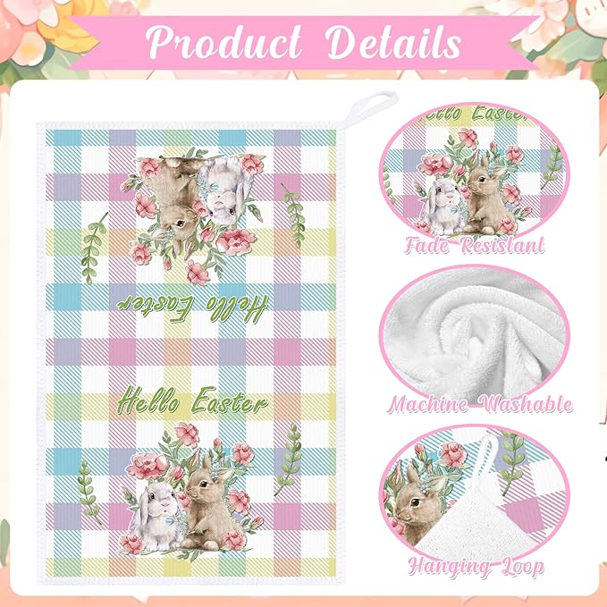 Easter Towels Kitchen Sets - Easter Bunny Rabbit Dish Towel 16x24 Inch Colorful Easter Kitchen Towel Spring Hand Towels Hello Spring Set of 6 Easter Blessings for Bathroom Kitchen