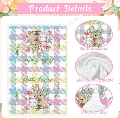 Easter Towels Kitchen Sets - Easter Bunny Rabbit Dish Towel 16x24 Inch Colorful Easter Kitchen Towel Spring Hand Towels Hello Spring Set of 6 Easter Blessings for Bathroom Kitchen