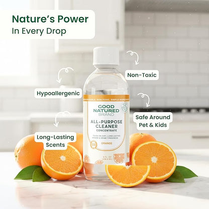Good Natured Brand All-Purpose Cleaner Concentrate | 8oz makes 128oz | Orange Essential Oil | 16X Concentrated Natural Multi-Surface Cleaner