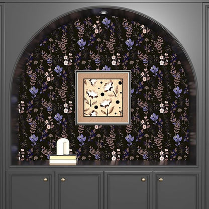 Fvlow Black Floral Wallpaper Peel and Stick Purple Leaf Contact Paper 17.4" X 118" Moody Dark Wallpaper Waterproof Self-Adhesive Vintage Wall Covering for Bedroom Countertop Desk Cabinets Decor