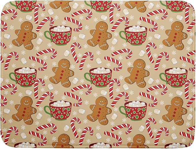 Christmas Gingerbread Man Dish Drying Mat for Kitchen Counter 18x24 Xmas Candy Cane Winter Holiday Theme Absorbent Reversible Microfiber Drying Mats Kitchen Countertop Protector Dishes Drainer Pad