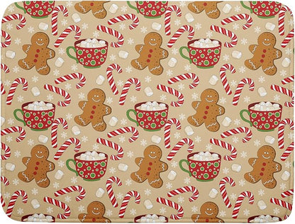 Christmas Gingerbread Man Dish Drying Mat for Kitchen Counter 18x24 Xmas Candy Cane Winter Holiday Theme Absorbent Reversible Microfiber Drying Mats Kitchen Countertop Protector Dishes Drainer Pad