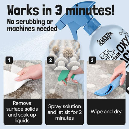 Sunny & Honey Oxy Pet Stain and Odor Eliminator - Oxygen Powered Carpet Cleaner Spray and Upholstery Cleaner - Pet Stain Remover for Rugs, Couches and Mattresses - Unscented (32 fl oz)