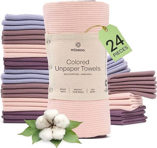 24 Pack Multicolored Reusable Paper Towels - Nature Friendly - Organic Cotton Alternative - Thick, Strong, Paperless Kitchen Dish Cloths - Reusable Napkins - Dish Towels - Cloth Napkin