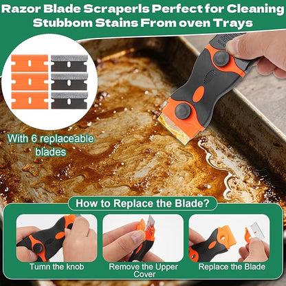 Heavy Duty Oven Cleaner Brush Kits, 12 Pcs Oven Cleaning Tools Accessories, Include Razor Blade Scraper, Crevice Cleaning Brush, Steel Wool Scrubber, Scrub Sponges,Cleaning Rags