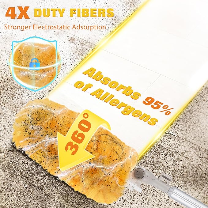 6 ft Extendable Duster Handle with 20 Pcs, 360° Heavy Duty Duster Refills Kit for Swiffer, 4X Electrostatic Microfiber for Cleaning Home, Effortlessly Reach Ceilings, Fans & Hard-to-Reach Areas