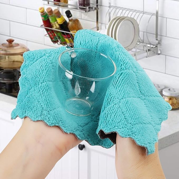10Pack Kitchen Cloth Dish Towels,Super Absorbent Coral Velvet Dishtowels,Nonstick Oil Washable Fast Drying,Double-Sided Dish Towel,Used for Table Dish Glass Pet Paw（5Colors）