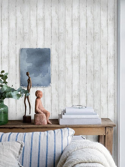 LXCREAT Faux Wood Butcher Block Contact Paper Shiplap Peel and Stick Wallpaper Wooden Planks for Walls 17.5"X393.7" Natural White Self Adhesive Removable Rustic Wallpaper for Shelf Kitchen Decoration