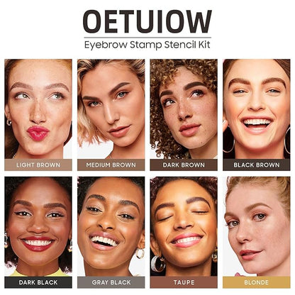 Eyebrow Stamp Stencil Kit - One-Step Eye Brow Stencil Kit with 24 Reusable Thin & Thick Eyebrow Stencils, Long-Lasting Waterproof & Smudge-Proof Brow Stamp Kit for Perfect Eye Makeup (Black Brown)