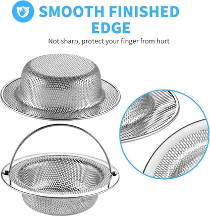 2 Pack Upgrade Kitchen Sink Strainer (Sink Drain Strainer) - 304 Stainless Steel Rust Free, Fordable Handle, 4.5 Inch Diameter