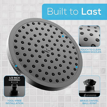 SparkPod Shower Head - High Pressure Rain - Premium Quality Luxury Design - Easy Clean Adjustable Replacement for Your Bathroom Shower Heads (Vintage Oil Rubbed Bronze, 8 Inch Square)