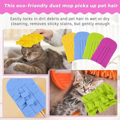 Zubebe 12 Pcs Duster Refill Reusable Fleece Duster Refills Feather Flat Dusters Multi Surface Washable Cleaning Pads Tools for Home, Blinds, Car, Pet, Furniture, Fans (Red,Yellow,Green,Blue)