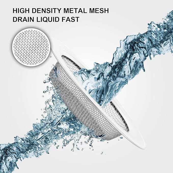 CORNERJOY 2PCS Kitchen Sink Strainer-Stainless Steel Mesh Drain Strainer,Large Wide Rim 4.5" Diameter