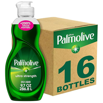 Palmolive Ultra Strength Liquid Dish Soap, Cuts Grease and Grime, No Soaking Needed, Powerful on Plastics, Dishwashing Liquid, 9.7 fl oz Bottle
