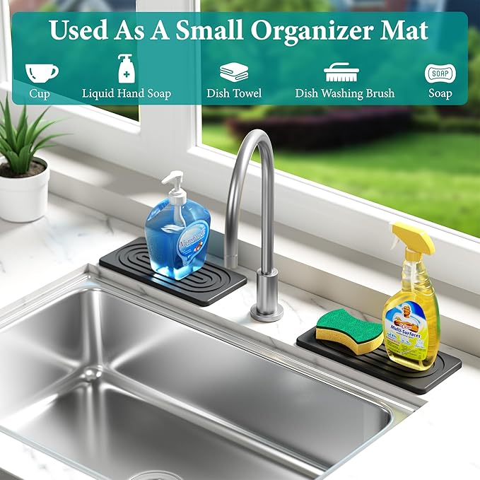 Water Absorbing Stone Tray, Quick Drying Diatomite Bathroom Tray Countertop, Stone Drying Mat for Kitchen Counter, Soap Dish Dispenser Vanity Organizer, Dark Grey-A-8.3" x 4"