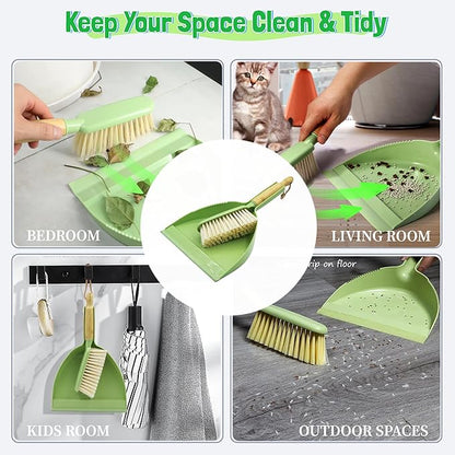 Dust Pan and Brush - Hand Broom Dustpan Set, Broom with Dustpan Como Set, Dustpan and Brush Set for Pet, Car, Dorm, Comping (Green)