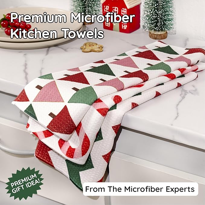 Christmas Kitchen Towels Set of 3 Candy Lane – Microfiber Waffle Weave Dish Towels 16x24, Super Absorbent & Lint-Free Holiday Kitchen Towels for Drying, Cleaning & Christmas Décor
