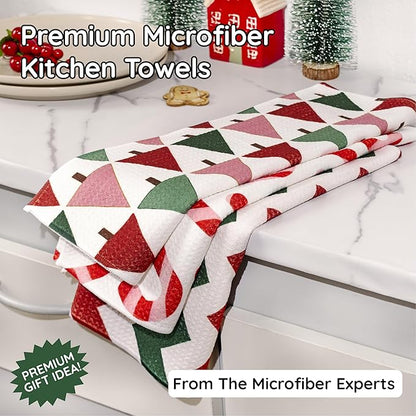 Christmas Kitchen Towels Set of 3 Candy Lane – Microfiber Waffle Weave Dish Towels 16x24, Super Absorbent & Lint-Free Holiday Kitchen Towels for Drying, Cleaning & Christmas Décor