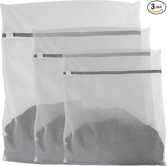 3 Pcs Premium Fine Mesh Laundry Bags, 3 Large 16 x 20 Inches Durable Laundry Wash Bags with Sturdy Zipper for Delicates, Laundry Bag for Delicates, Garment Bag for Washing Machine (3 Large)