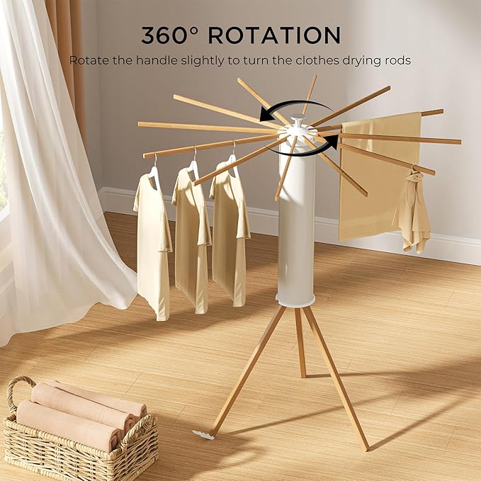 SUNOUTLY Tripod Clothes Drying Rack, Garment Rack Portable and Foldable Space Saving Laundry Drying Rack - Dryer Rack Clothing Floor Folding Balcony Bedroom Household