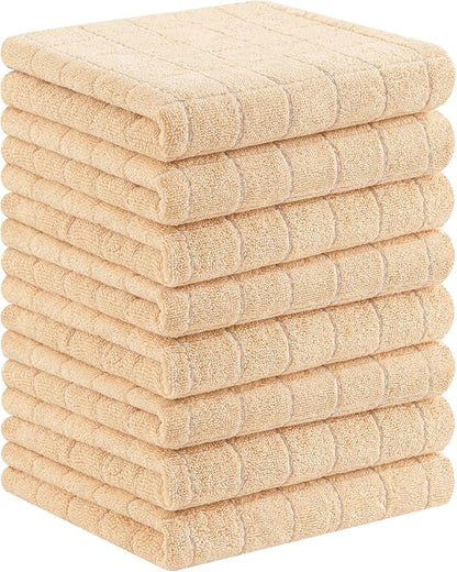 Homaxy 100% Cotton Terry Kitchen Towels(Apricot, 13 x 28 inches), Checkered Designed, Soft and Super Absorbent Dish Towels, 8 Pack