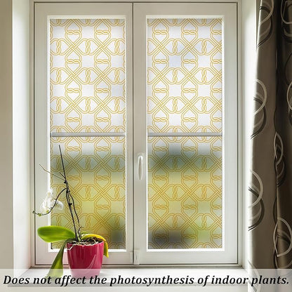 DKTIE Celtic Knot Seamless Pattern Full Privacy Window Film for French Doors Stained Glass Look Art Deco Background Japanese Overlap Circle Net (C651, 17.7'' x 78.7'')