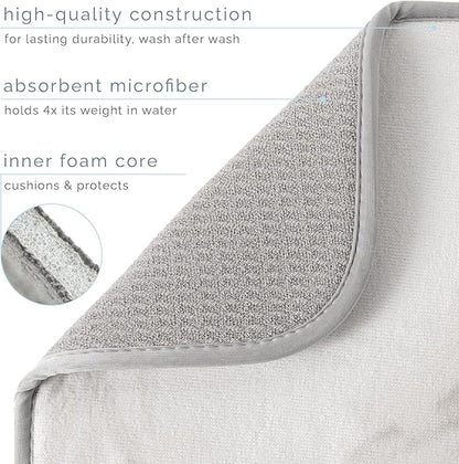 S&T INC. Dish Drying Mat, 16” x 18”, Absorbent Microfiber Kitchen Counter Mat, Dish Drying Pad for Dishes, Utensils, Pots and Pans, Large, Grey Stone