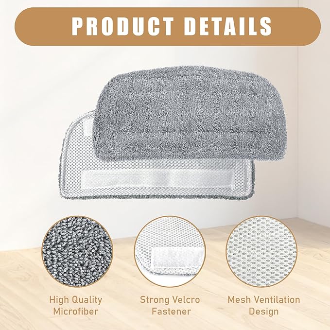 GF-6610 Steam Mop Pads - Washable Microfiber Replacement Cloths Compatible with GorFanty GF-6610B, Neugo NE033/NE033M & Mxnsewr Steam Mops (6 Pack)