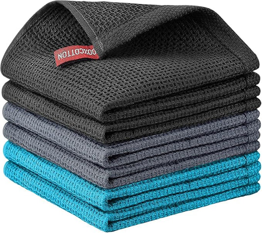 Nialnant 6 Pack Kitchen Towels, 100% Cotton Dish Cloth for Washing Dishes, Absorbent Quick Drying Dish Rags, Multipurpose Cleaning Rags-12x12 Inches