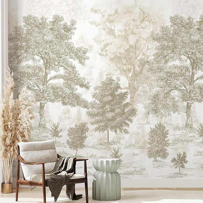 Zeeko Vintage Forest Wall Murals Peel and Stick 148" W x 98" H Beige Tree Wallpaper Self-Adhesive Large Nature Landscapes Murals Canvas Wall Decor for Bedroom Bathroom