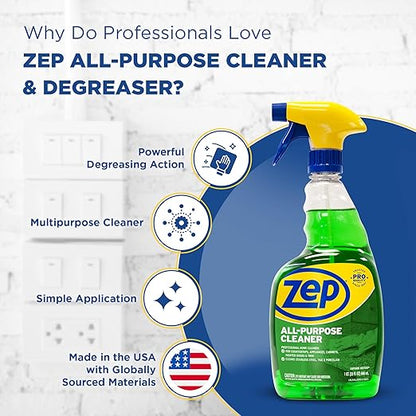 Zep All-Purpose Cleaner - 32 oz (Pack of 4) ZUALL324- designed to tackle tough grease dirt and grime throughout your home