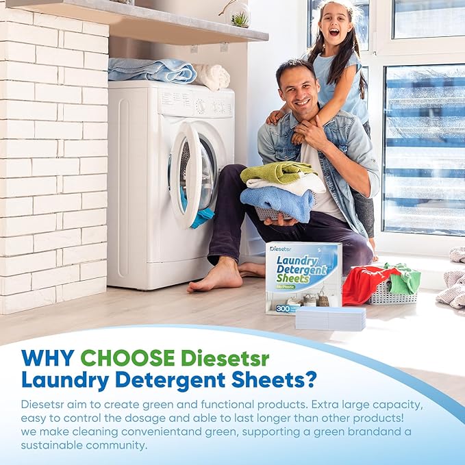 Diesetsr Laundry Detergent Sheets 150 Counts Travel Laundry Sheet ECO-friendly, 300 Small Loads Plastic-Free Clothes Washing Soap- Laundry Sheet Fresh Linen