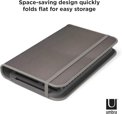 Umbra Udry Dish Rack and Microfiber Drying Mat – Space-Saving Design Folds Up for Easy Storage, Rack with Caddy, Gray