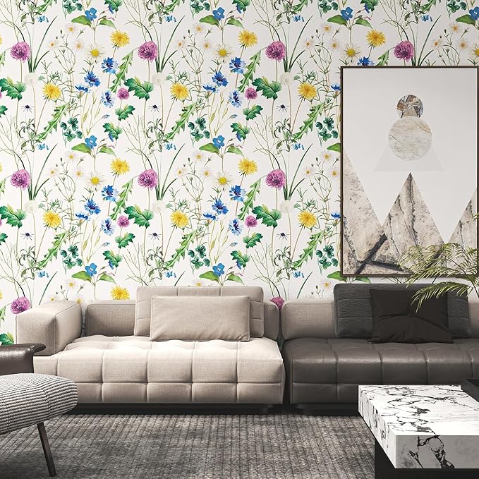 GloryTik Floral Peel and Stick Wallpaper,Modern Garden Removable Self Adhesive Waterproof Nursery Contact Paper for Bedroom Bathroom Cabinets Decor Vinyl 17.3" X 200"