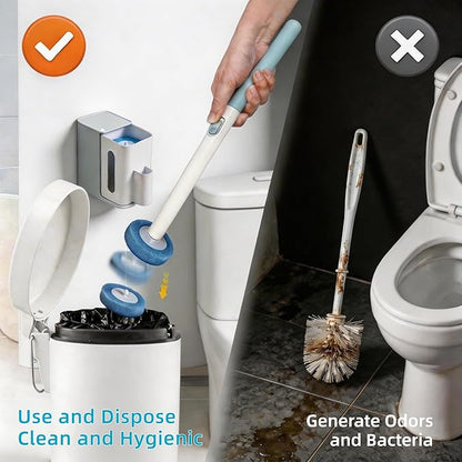 Disposable Toilet Brush and Holder Set with 64 Replacement Heads, Economical Home Toilet Cleaner Wand for Easy Refill Replacement, Compact Hygienic Toilet Bowl Brush for Family Bathroom