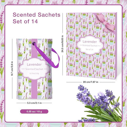 SCENTORINI Sachets for Drawers and Closets, Long-Lasting Lavender Sachets Bags, Pack of 14, Home Fragrance Sachet for Wardrobe, Luggage, Suitcases, Handbags, Small Space