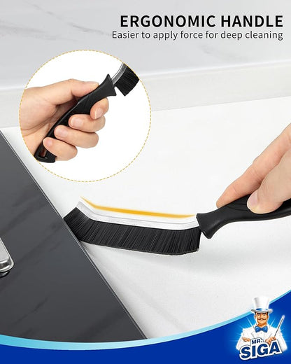 MR.SIGA Crevice Cleaning Brush with Handle, Heavy Duty Scrub Brush for Deep Cleaning, Flexible Grout Cleaner Brush, 5 Pack, Black