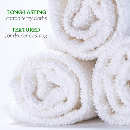 GREEN LIFESTYLE 50-Pack Cotton Wash Cloths – 14"x17" Absorbent Cleaning Rags for Housekeeping, Kitchen Towels, Bar Mop Towels, Durable Terry Cloth Rags, Premium Quality Multipurpose Washcloths