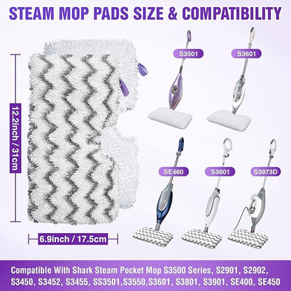 8-Pack S3501 S3601 Steam Mop Replacement Pads Compatible with Shark Steam Pocket Mops S3501 S3601 S3550 S3801 S3901 S3601D S3801CO S3901D S3455K S2902 SE450, Washable Microfiber Mop Pads Reusable