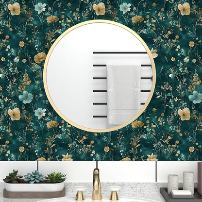 Laatse Teal/Blue/Yellow Floral Peel and Stick Wallpaper Boho Wallpaper 17.5"x118" Vintage Wildflowers Contact Paper Waterproof Self Adhesive Modern Stick on Wall Paper for Bedroom Walls Table Cabinet