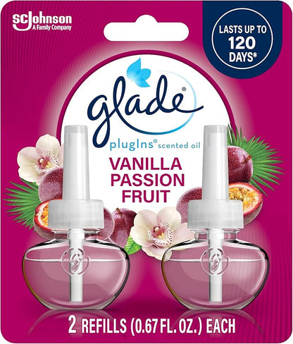 Glade PlugIns Refills Air Freshener, Scented and Essential Oils for Home and Bathroom, Vanilla Passion Fruit, 1.34 Oz, 2 Count