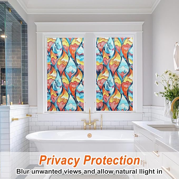 Frosted Glass Window Film, Heat Insulation, UV Block, Anti-Glare, One Way Privacy Tint, Static Cling for Home Bathroom Door, Renter Friendly, Day & Night Privacy