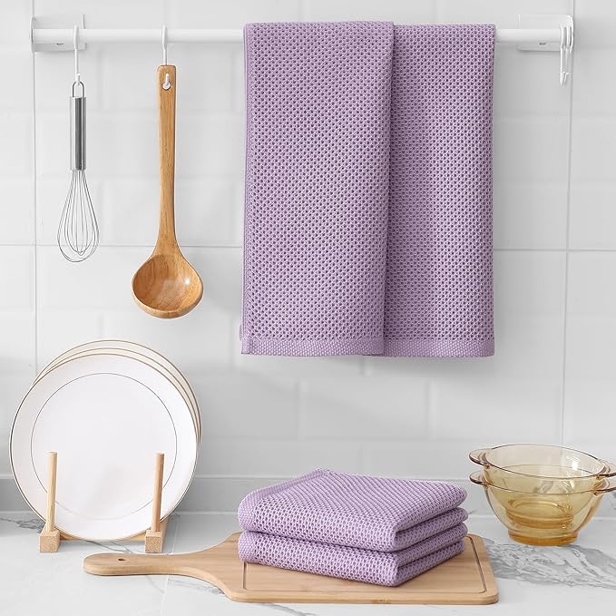 Kitinjoy 100% Cotton Waffle Weave Kitchen Hand Towels (13 X 28 Inches, Lavender), 4-Pack Super Soft and Absorbent Dish Towel for Drying Dishes