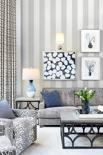 Guvana 17.7"x197" Striped Peel and Stick Wallpaper Grey and White Contact Paper Modern Removable Wallpaper Gray Striped Self-Adhesive Contact Paper for Livingroom Cabinets Decor