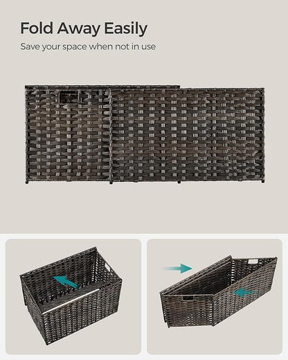 SONGMICS Storage Basket with Lid, Woven Blanket Storage Bin with Handles, Foldable, Removable Liner, Metal Frame, for Bedroom, Laundry Room, 27.7 Gallons (105 L), Brown URST066K01