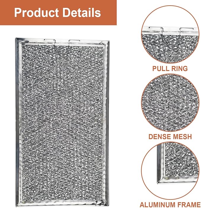 2 Pack W10535950 Aluminum Mesh Grease Microwave Oven Filters Replacement for Whirlpool Replace W10535950, PS8769987