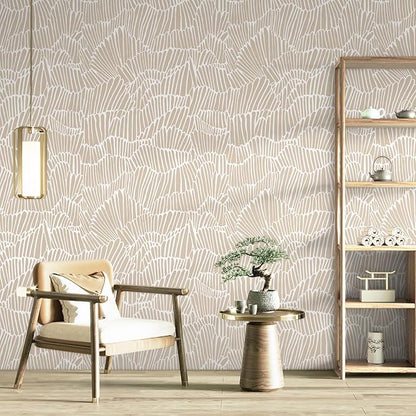 Guvana Beige Peel and Stick Wallpaper Boho Beige and White Contact Paper Modern Striped Self Adhesive Waterproof Wall Paper for Bathroom Bedroom Decor Removable Temporary Rv Wallpaper Roll 17.3"×197"