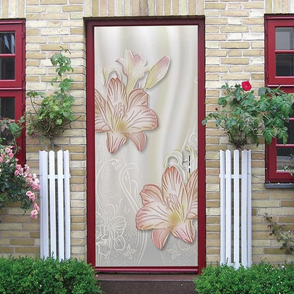A.Monamour 3D Door Stickers for Interior Doors Lilies Floral Background Vinyl Waterproof Self Adhesive Door Mural Decals for Bedroom Office Bathroom 90x200cm