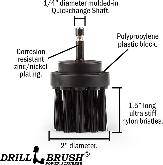 2in Long Black Ultra Stiff BBQ Grill Brush - Nylon Bristle Electric Spin Scrubber Drill Set - Spin Brush Rust Remover - BBQ Accessories - Essential Cleaning Supplies for Safe & Efficient Scrubbing